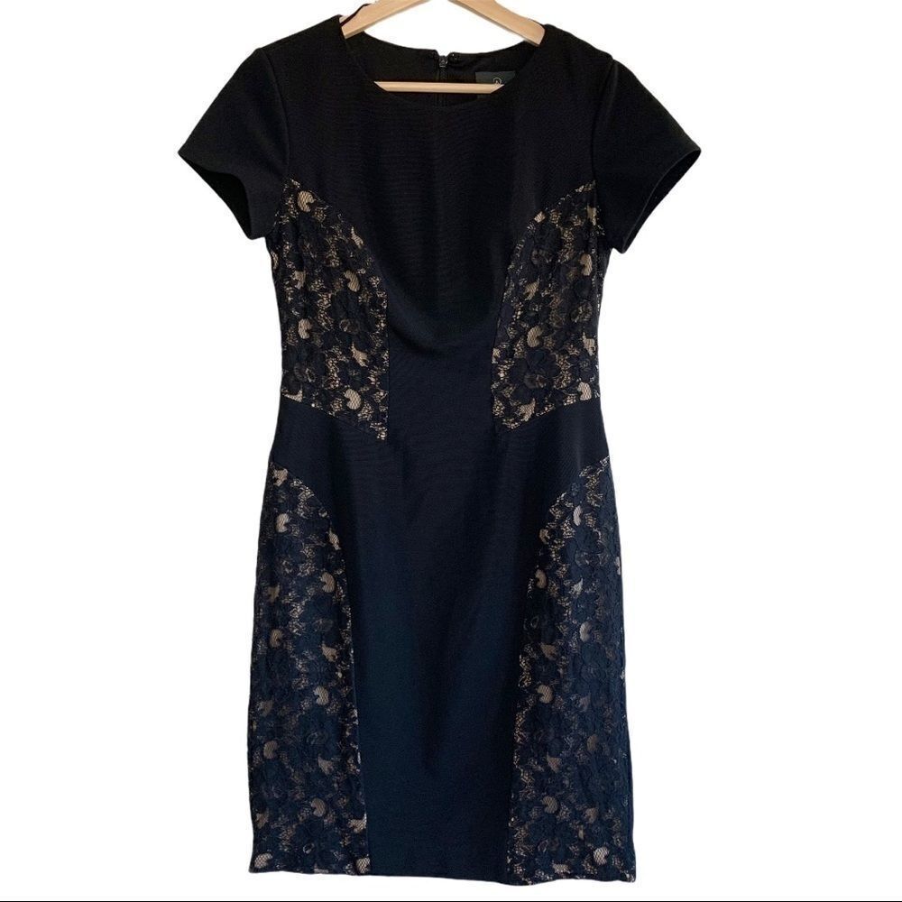 Adrianna Papell Black/Nude Lace Fitted Dress